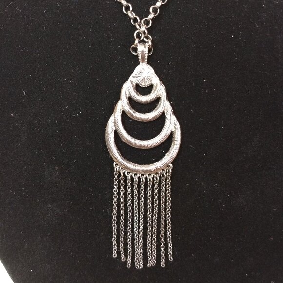 Liz Claiborne Black Tone Social Tower Rhinestone Dangle Fringe Pendant Statement - Picture 3 of 8